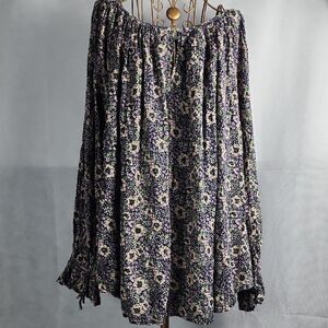 Floral Print Peasant Top with Keyhole Front Billowy Blouse